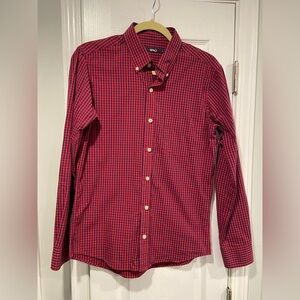 Spao Men’s Red Blue Check Button Down Cotton Collared Shirt Front Pocket Size M